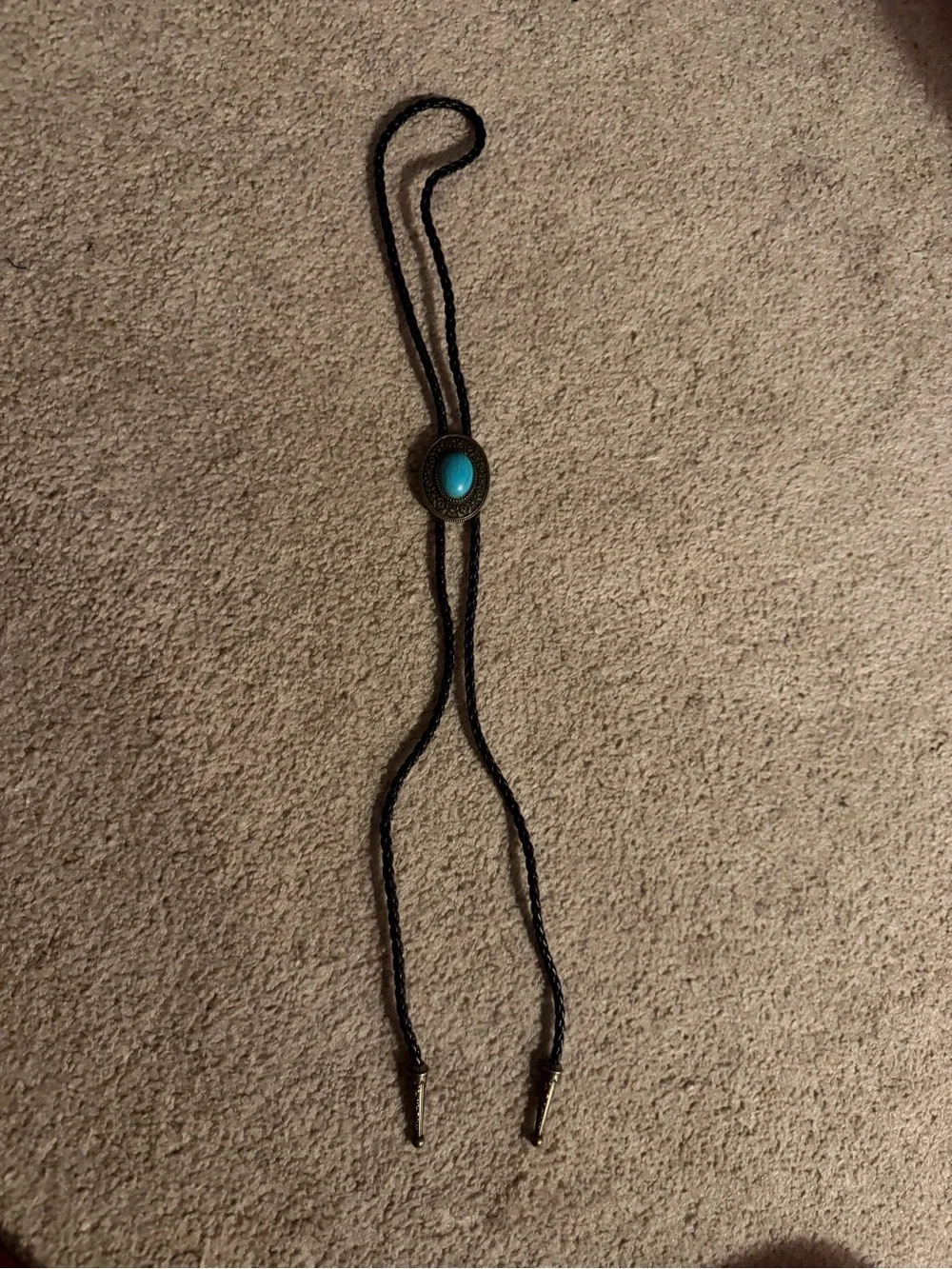 Western Turquoise Bolo Tie with Braided Black Cord